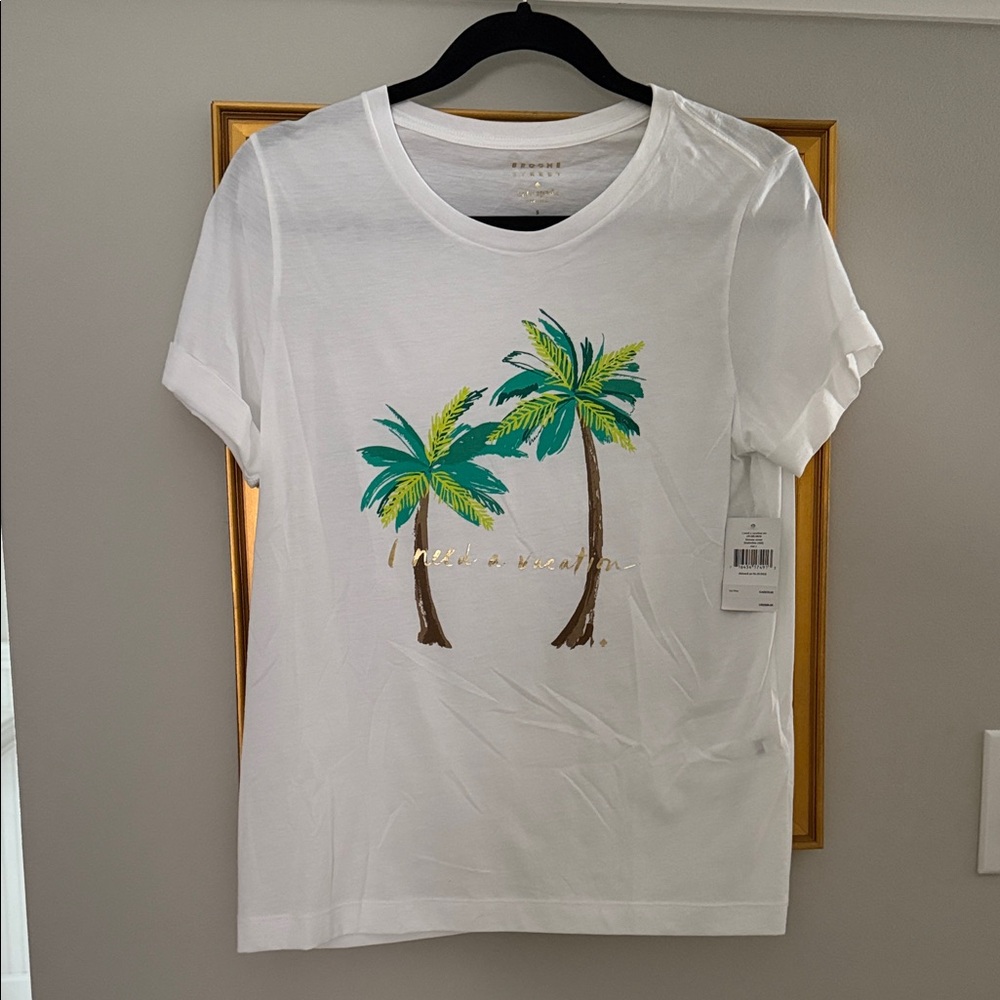 Kate Spade White Graphic Tee with Palm Tree Design